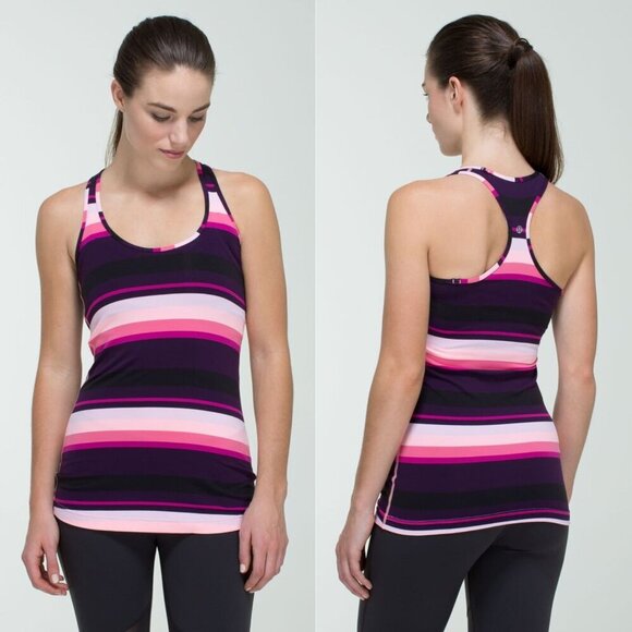 Lululemon Cool Racerback Assorted Stripe Bleached Coral Tank Top 21961 - Picture 2 of 12